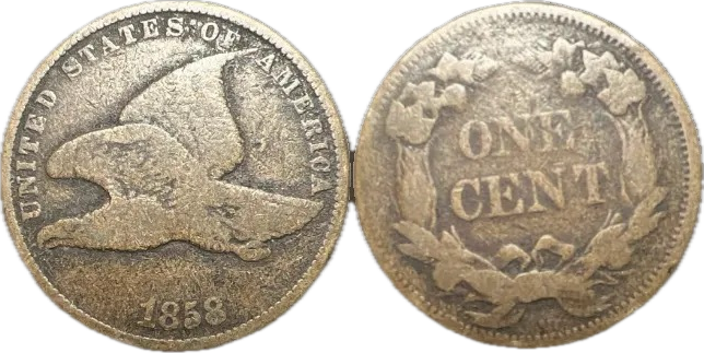 1858 1C Flying Eagle Cent, Small Letters VG-8