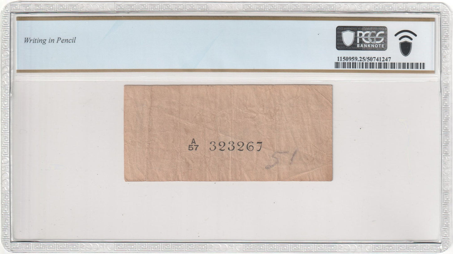 Ceylon (Sri Lanka) – Government of Ceylon
10 Cents – 14 July 1942
Pick #43a – PCGS VF 25 (Details: Writing in Pencil)