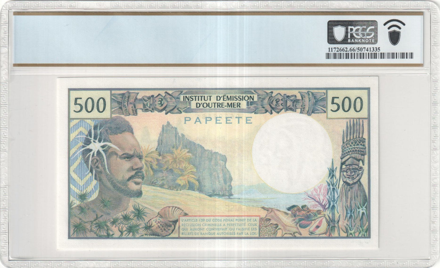 1985 Tahiti French Polynesia 500 Francs P-25d PCGS Gem UNC 66 PPQ Beautiful Tropical Design