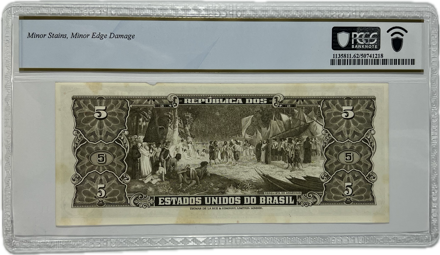 1964 Brazil 5 Cruzeiros Republica dos Estados Unidos do Brazil PCGS UN62