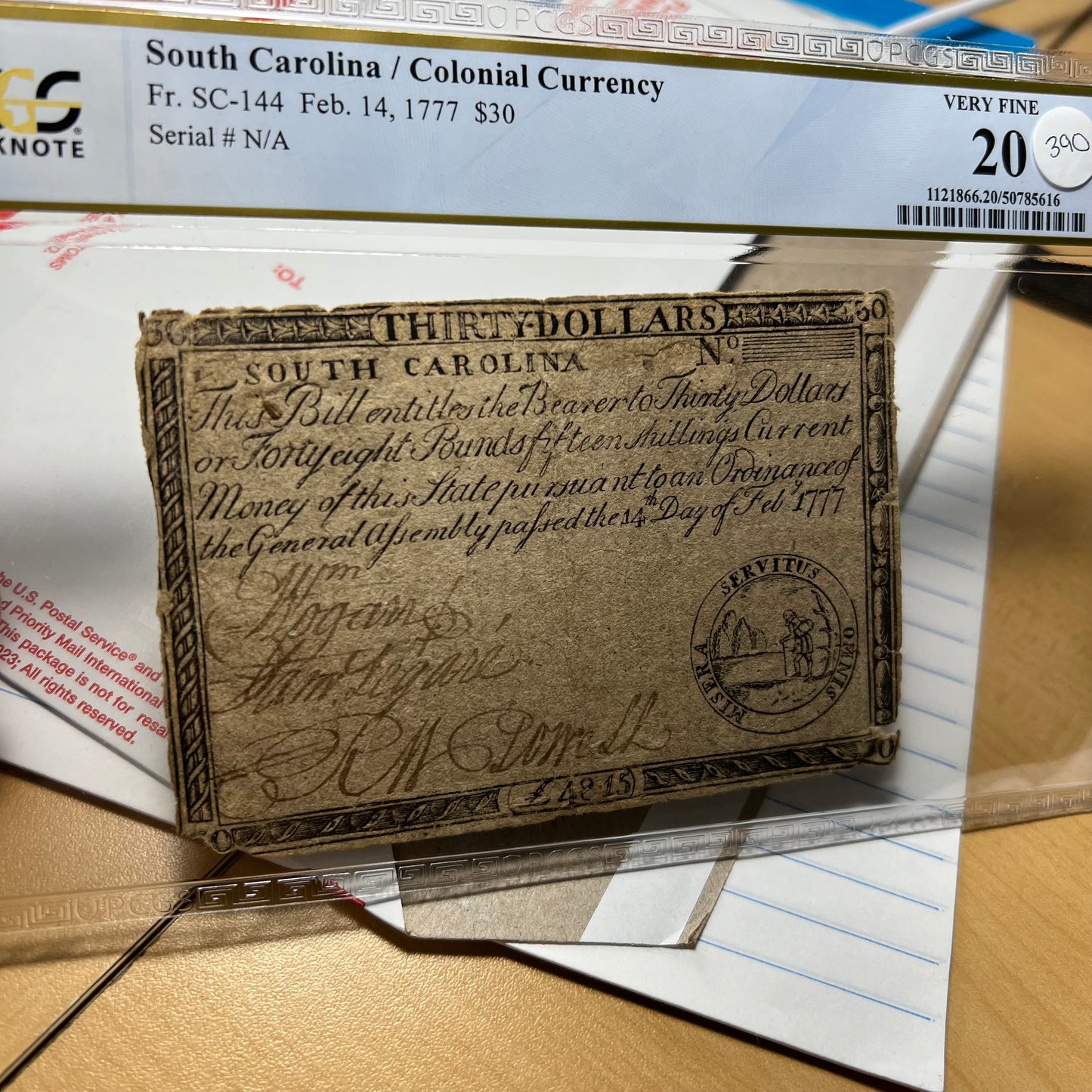 Colonial Currency Feb. 14, 1777 $30 South Carolina PCGS VF20