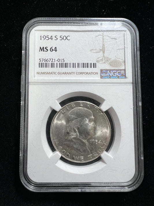 1954-S 50C Franklin Half Dollar NGC MS64