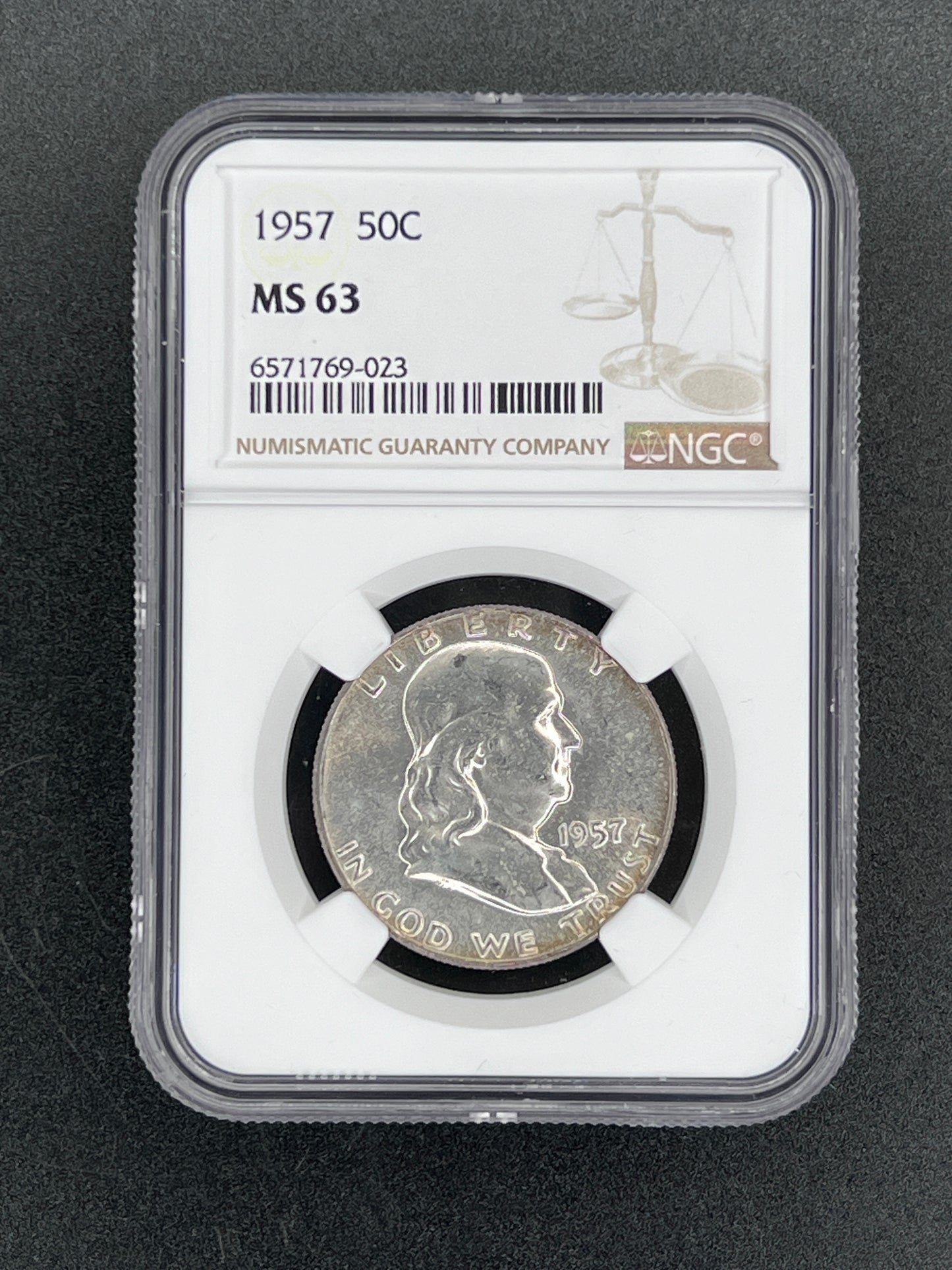 1957 50C Franklin Half Dollar NGC MS63