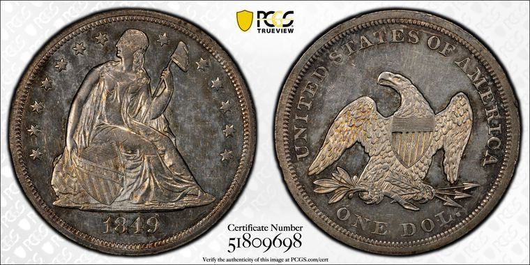 1849 $1 Seated Dollar PCGS Genuine Tooled-AU Detail