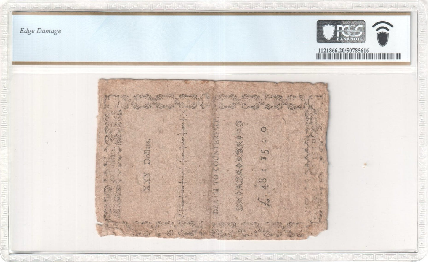 Colonial Currency Feb. 14, 1777 $30 South Carolina PCGS VF20