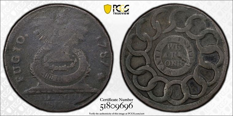 1787 Fugio 1C PCGS Genuine Environmental Damage - VF Detail, States United, 4 Cinq