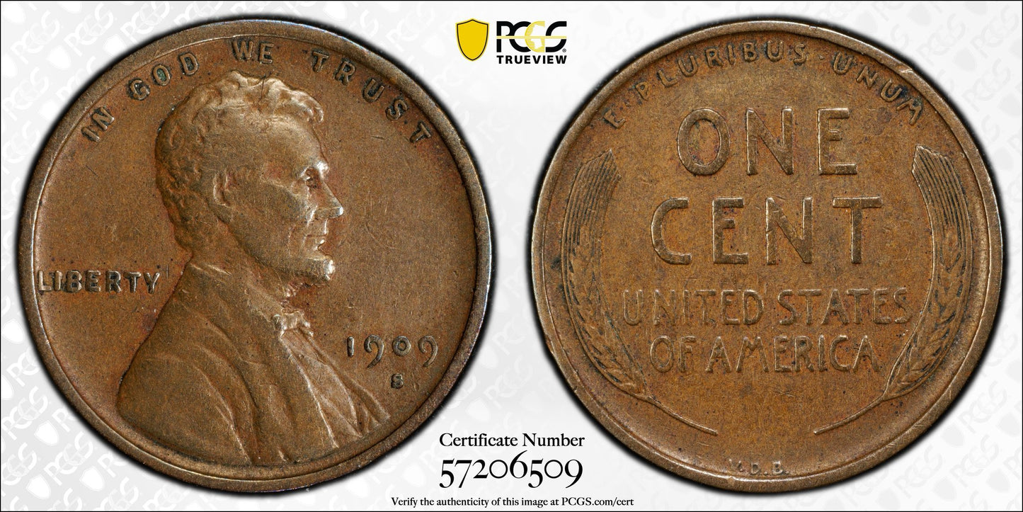 1909-S VDB 1C Lincoln Cent PCGS VF35