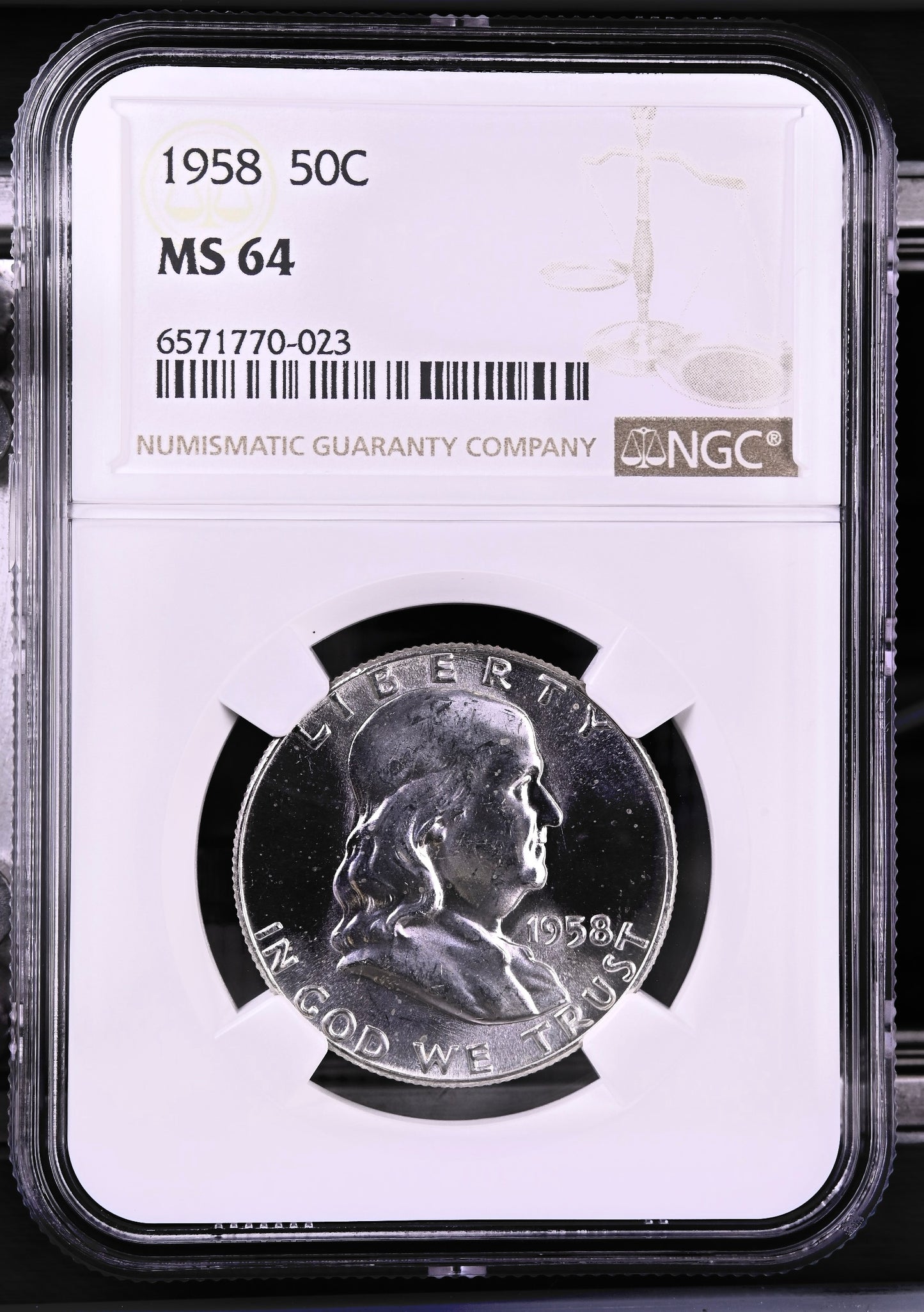 1958 50C Franklin Half-Dollar NGC MS64