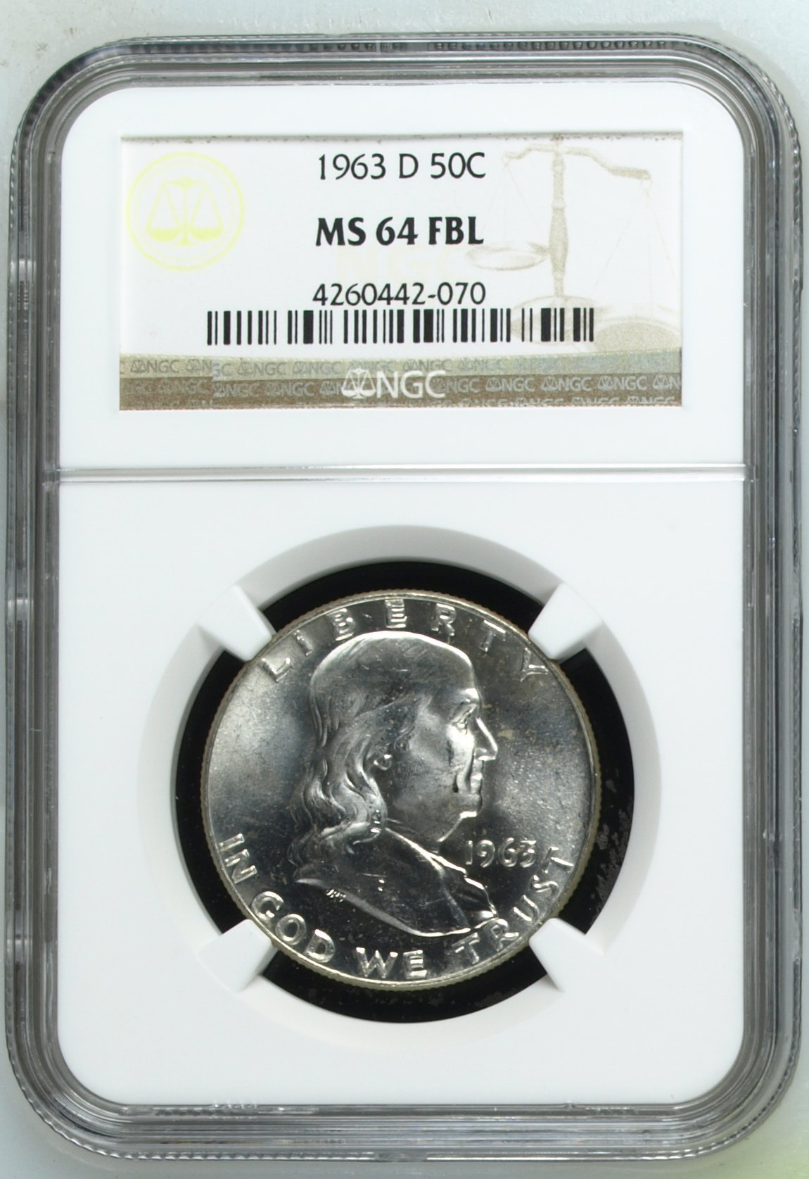 1963-D 50C Franklin Half Dollar NGC MS64 FBL