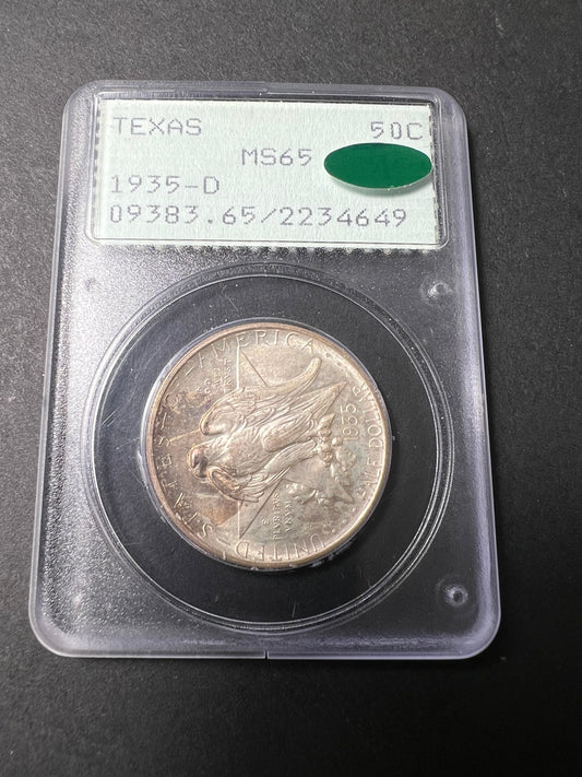 1935-D Texas 50C Silver Commemorative PCGS MS65 CAC (Rattler)
