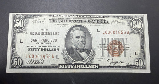 1929 $50 Federal Reserve Bank Note – San Francisco (L)