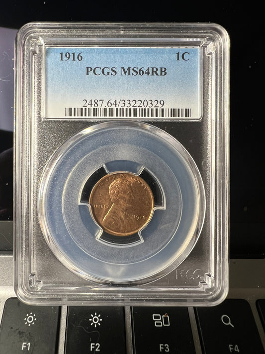 1916 1C Wheat Cent PCGS MS64RB