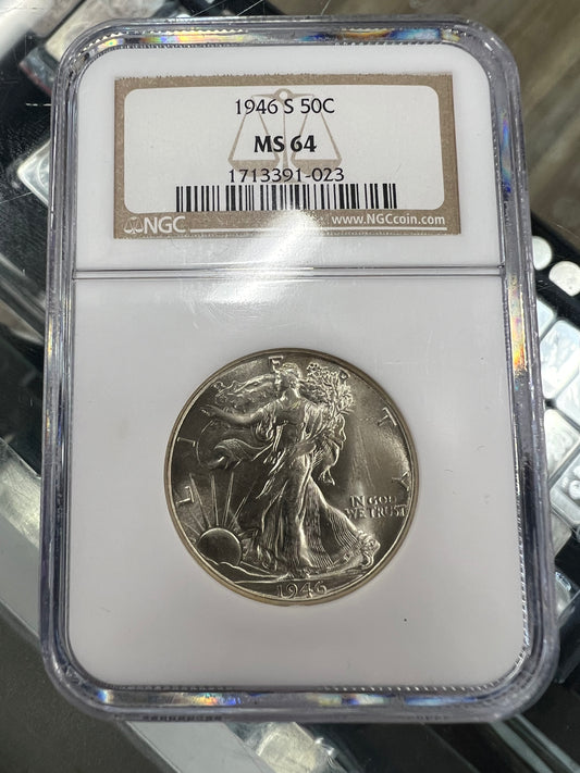 1946-S 50C Walking Liberty Half Dollar NGC MS64