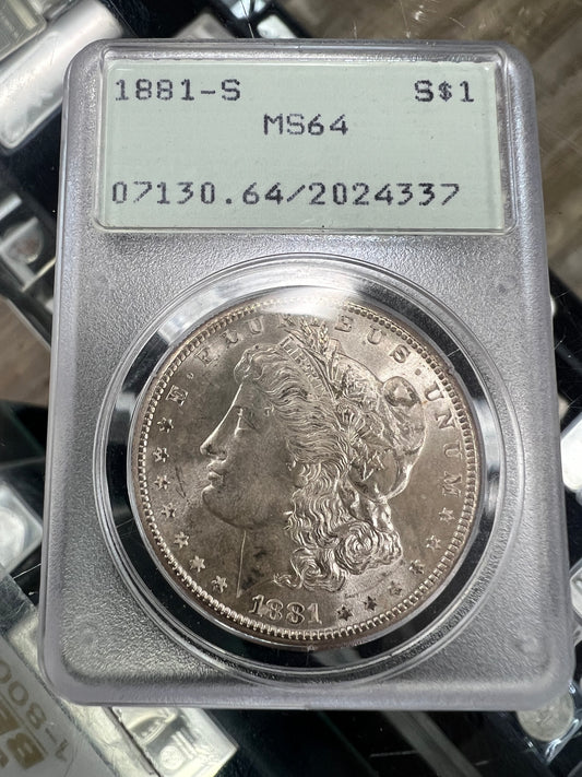 1881-S $1 Morgan Dollar PCGS MS64 (Rattler)