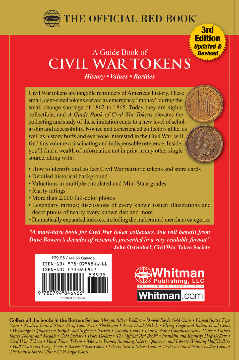 Red Book Series #16: A Guide Book of Civil War Tokens, 3rd Edition - Patriotics, Store Cards, Sutler Tokens, Encased Postage