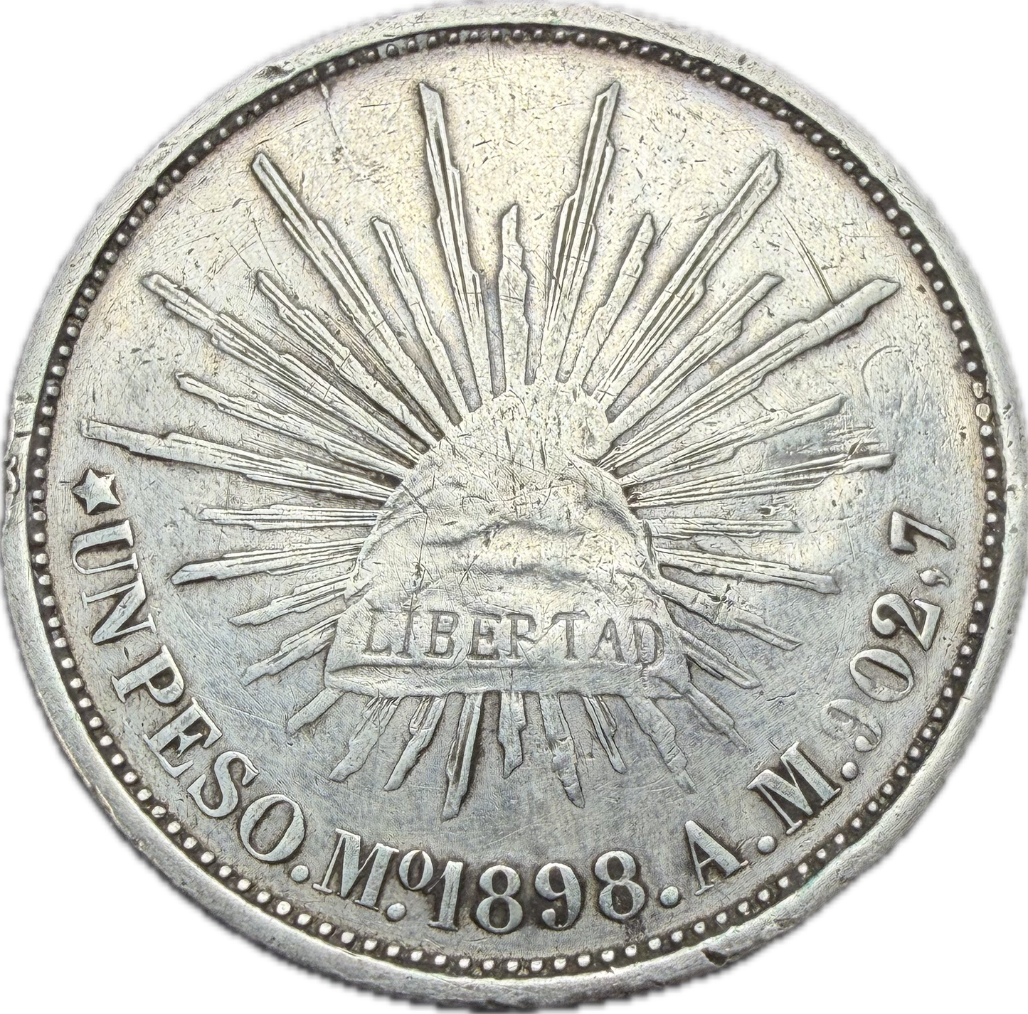 1898 Mo AM Mexico 1 Peso Silver Coin – Cap & Rays | Mexican Un Peso