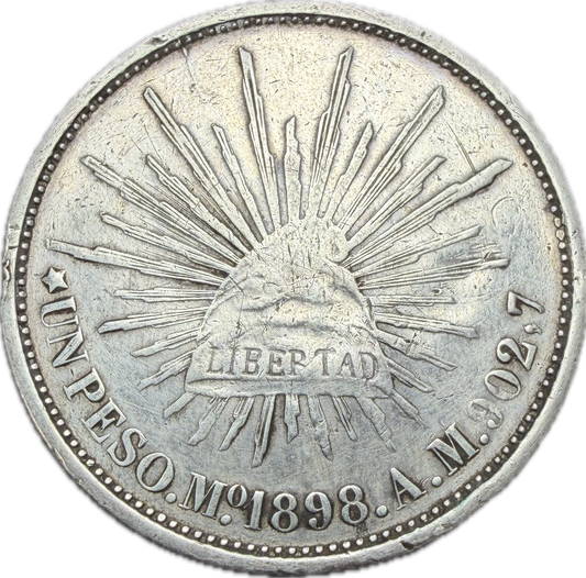 1898 Mo AM Mexico 1 Peso Silver Coin – Cap & Rays | Mexican Un Peso
