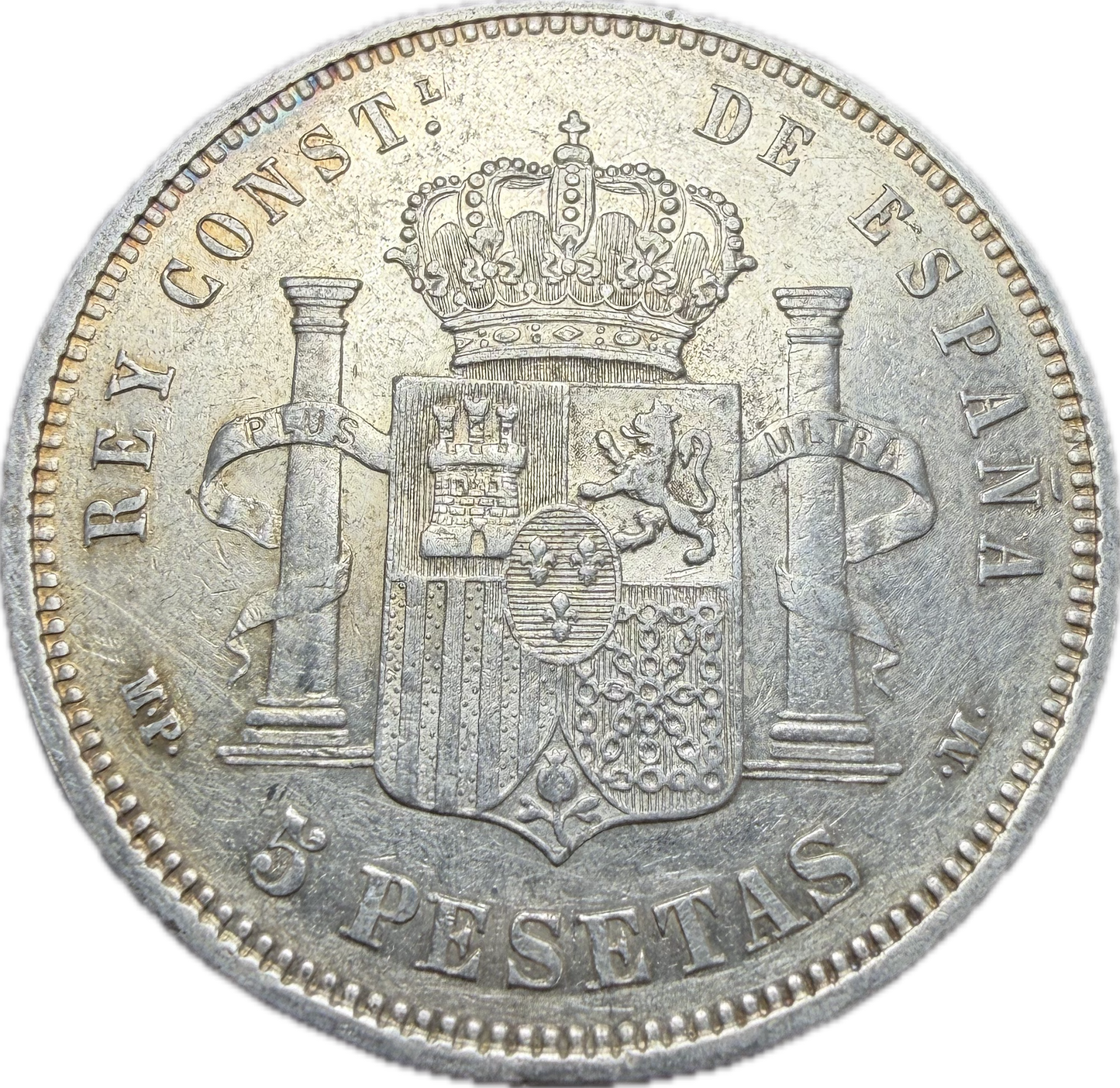 1889 Spanish 5 Pesetas (Baby Head Crown)