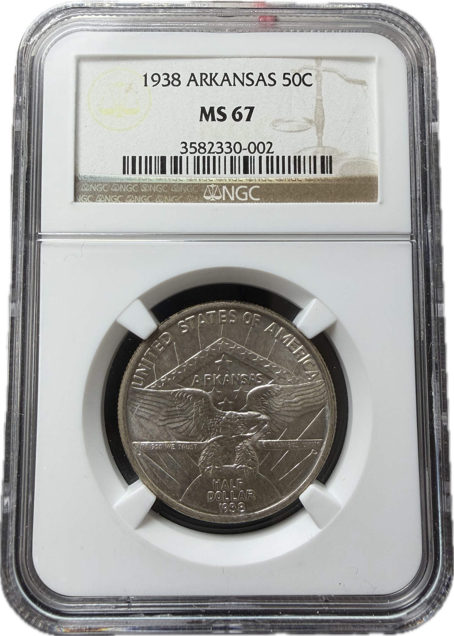 1938 Arkansas 50C Half Dollar Silver Commemorative NGC MS67