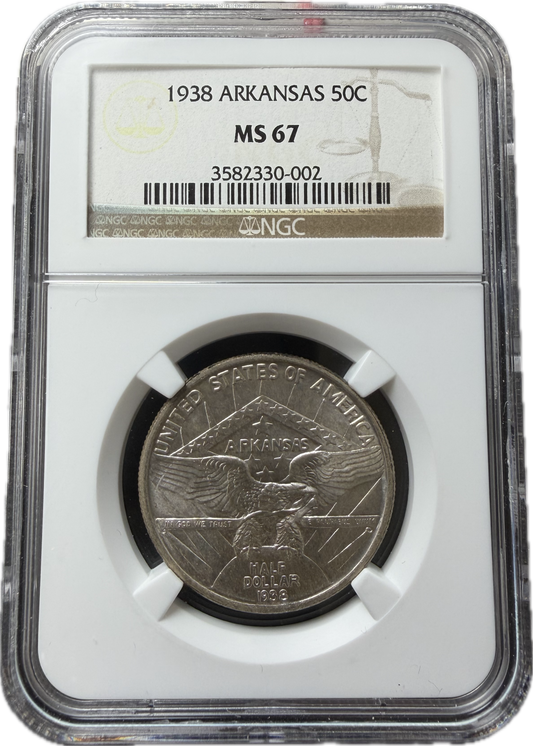 1938 Arkansas 50C Half Dollar Silver Commemorative NGC MS67