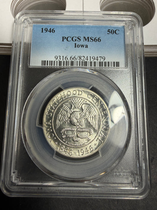 1946 50C Half Dollar Silver Commemoration Iowa PCGS MS66