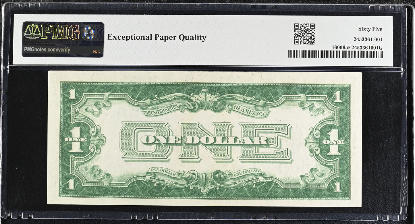 1928 $1 Silver Certificate Fr. 1600 PMG 65 EPQ Funny Back Note