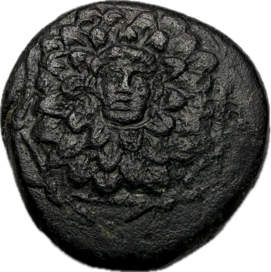 Ancient Pontos Amisos AE20 Bronze Coin – Medusa Gorgoneion / Nike – Mithradates VI Era