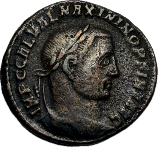 Galerius AE Follis, Heraclea Mint, GENIO IMPERATORIS Reverse, Crescent Field Mark, c. AD 308–310