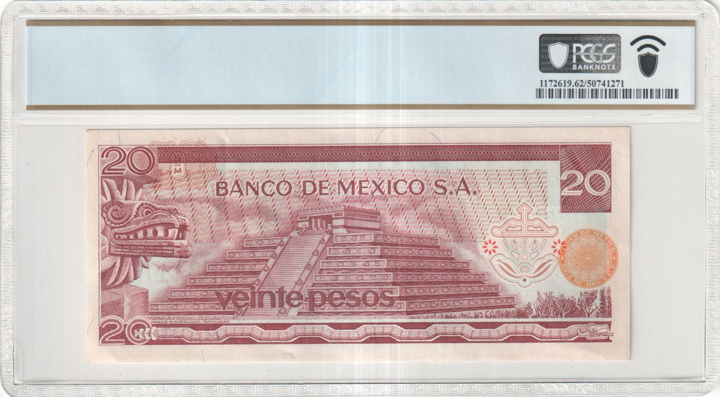 Mexico 1973 20 Pesos – Pick 64b, Series AM-AR, PCGS Choice Uncirculated 62 PPQ