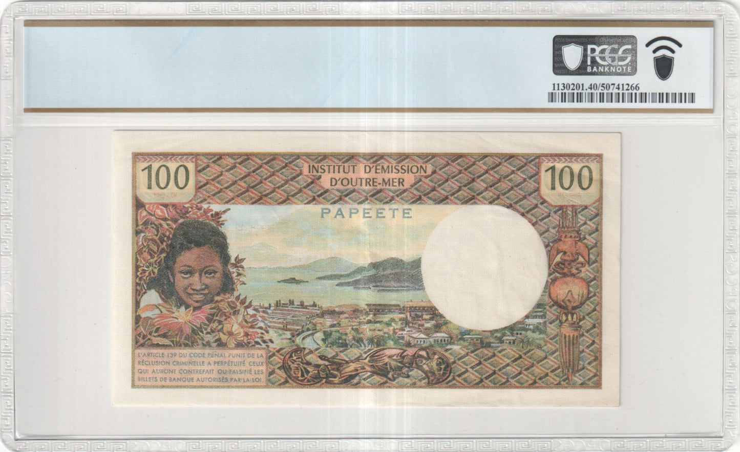 1973 Tahiti French Polynesia 100 Francs P-24b PCGS XF40 PPQ Original Paper Quality