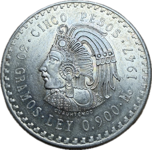 1947-Mo Mexico 5 Pesos AU-58