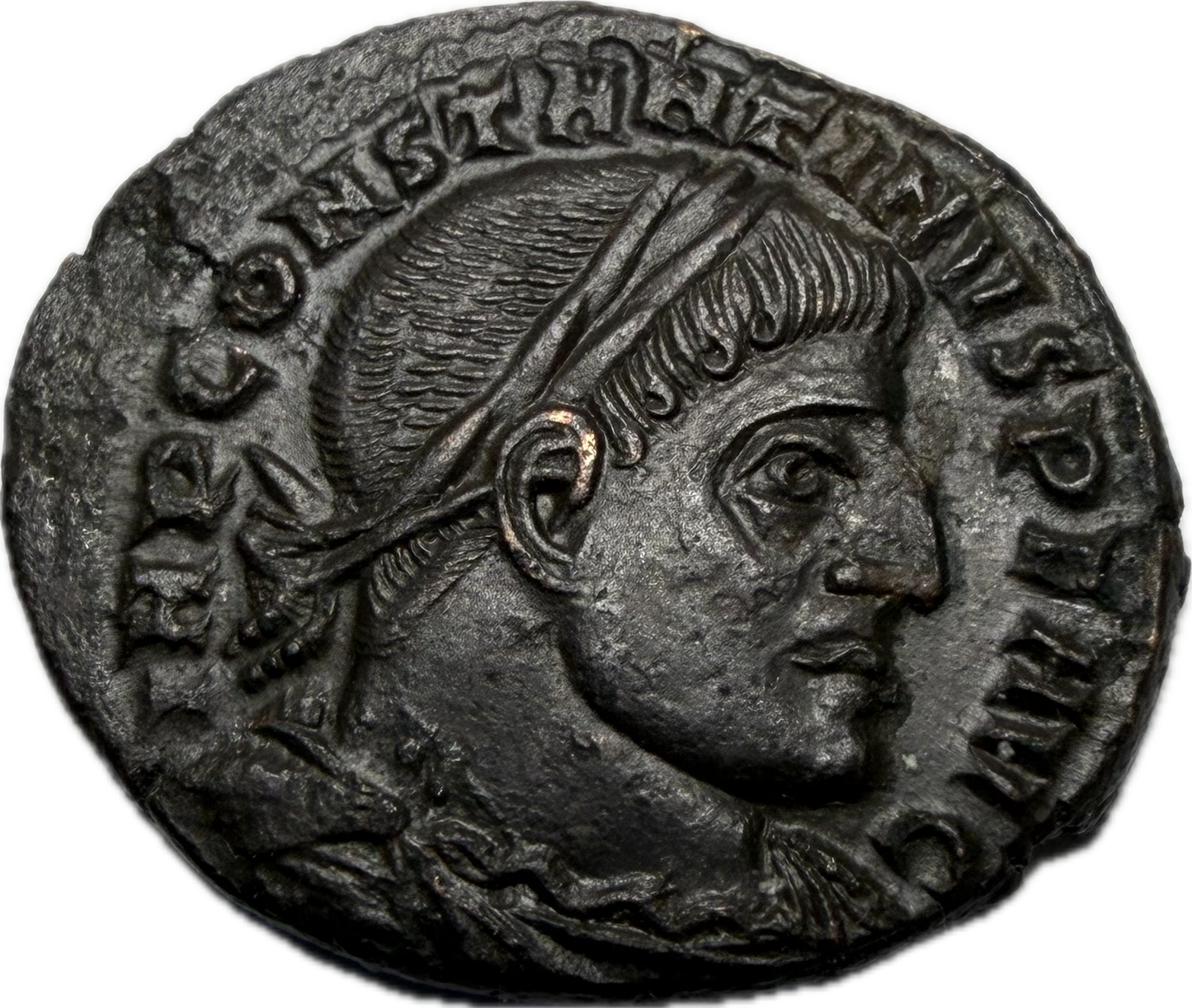 Constantine I Bronze Follis – SOLI INVICTO COMITI Reverse, Roman Empire, c. AD 310–313
