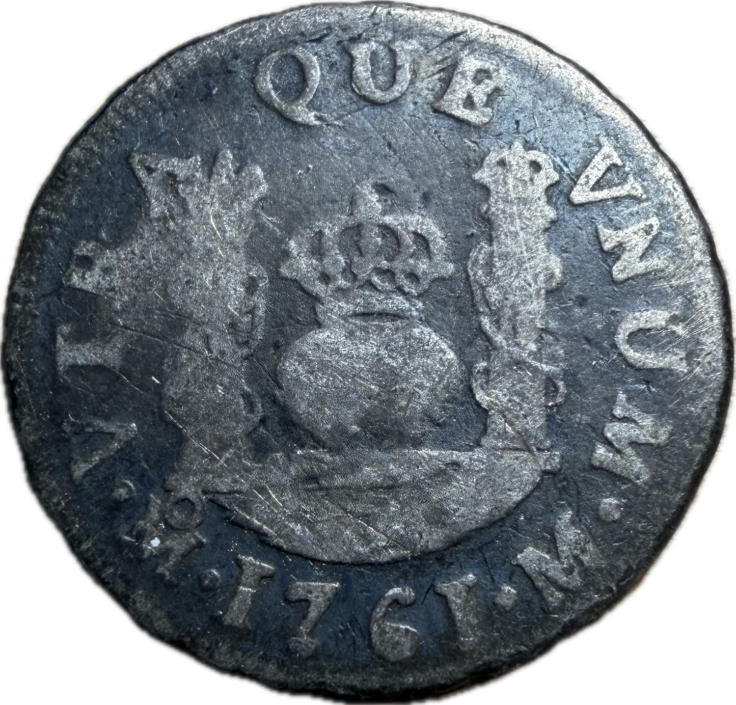 1761-Mo M Spanish Colonial Silver 1 Real — Mexico Mint Pillar Dollar Era — Fine Details Cleaned Raw
