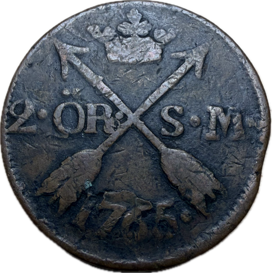 1765 Sweden 2 Öre Silvermynt Copper Coin – KM 461 – King Adolf Frederick VF Details