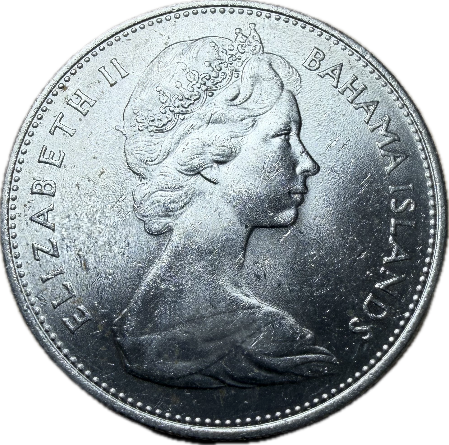 1966 Bahamas Silver One Dollar – Queen Conch – AU55