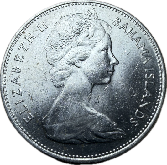 1966 Bahamas Silver One Dollar – Queen Conch – AU55