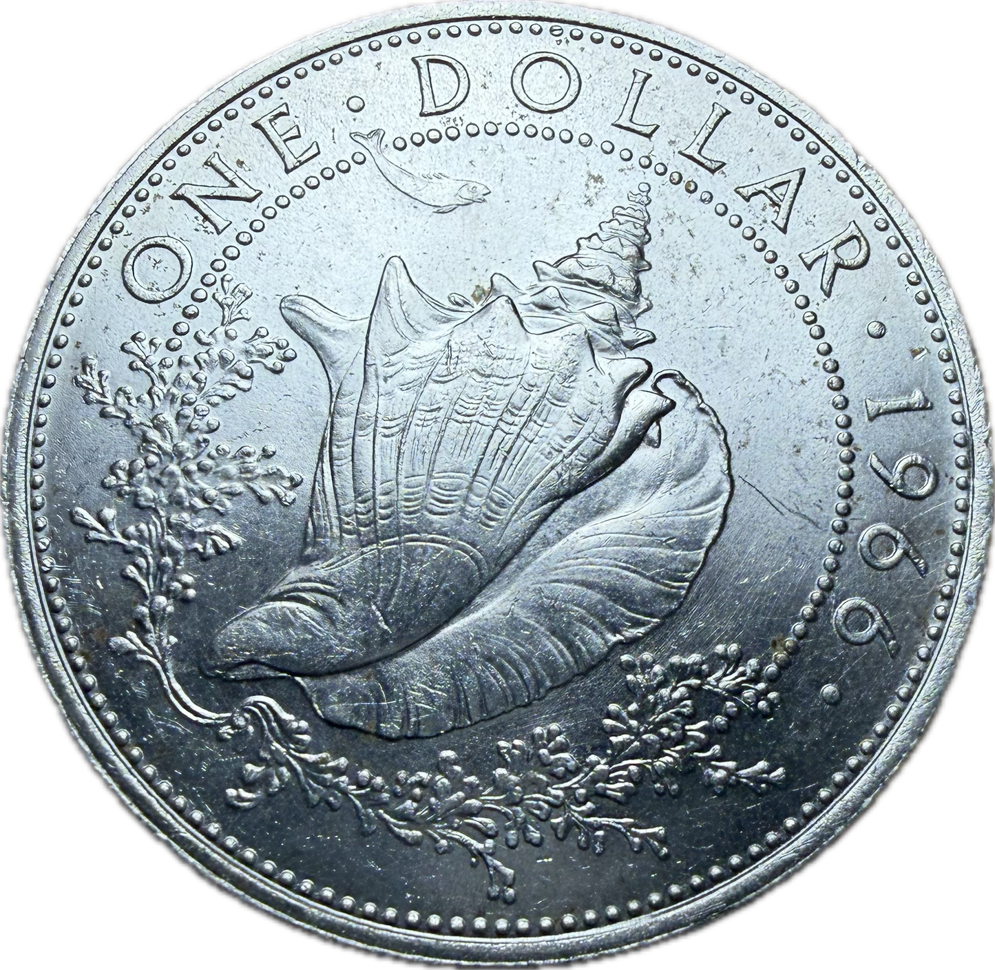 1966 Bahamas Silver One Dollar – Queen Conch – AU55