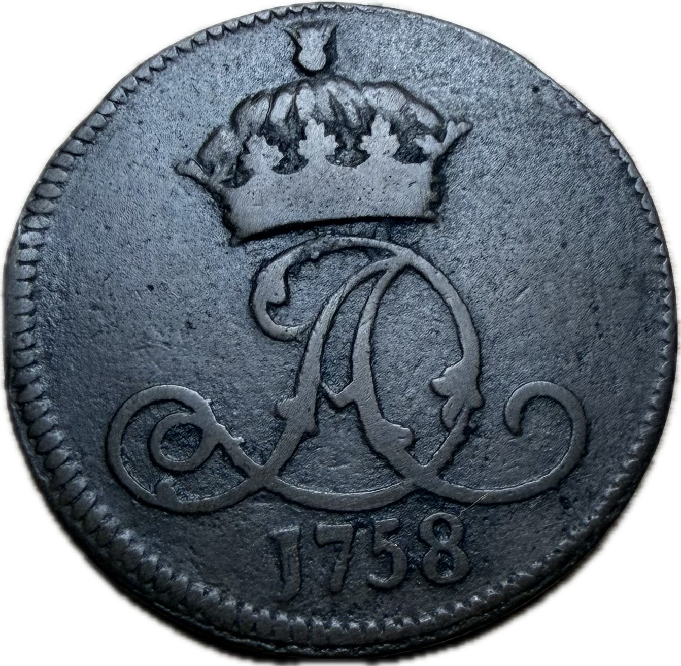 1758 Isle of Man Halfpenny VF20 Raw