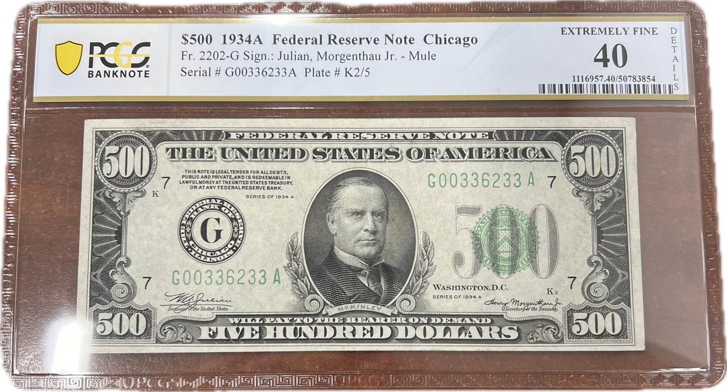 $500 1934A Federal Reserve Note, Chicago PCGS EF40