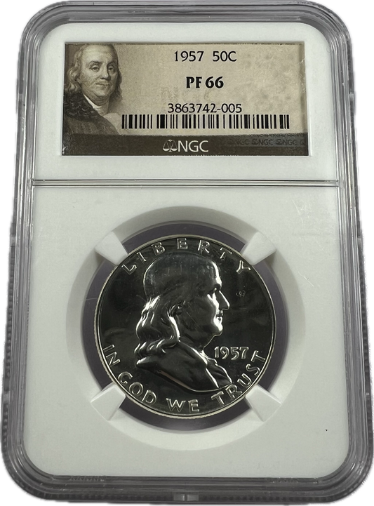 1957 50C Franklin Half Dollar NGC PF66