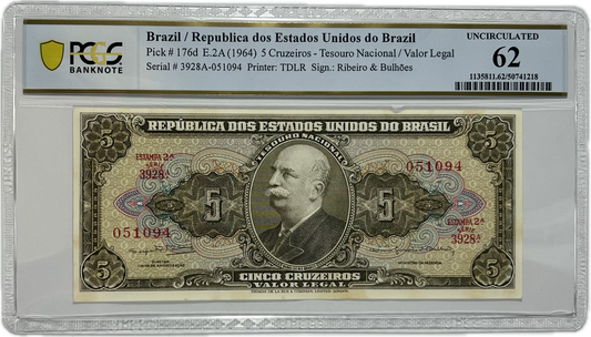 1964 Brazil 5 Cruzeiros Republica dos Estados Unidos do Brazil PCGS UN62
