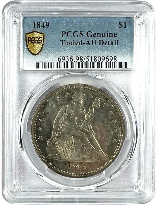 1849 $1 Seated Dollar PCGS Genuine Tooled-AU Detail