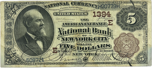 $5 1882 US National Bank Note F-471 Brown Back New York (RAW F12)