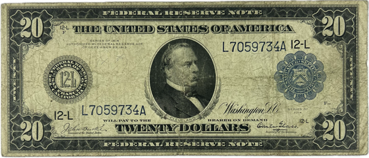 $20 1914 US Federal Reserve Fr-1009 Blue Seal, San Francisco (Raw VF20)