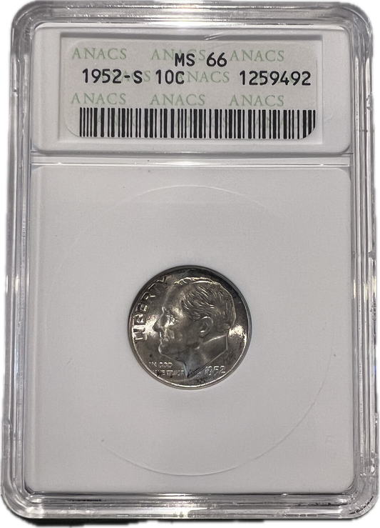 1952-S 10C Roosevelt Dime ANACS MS66