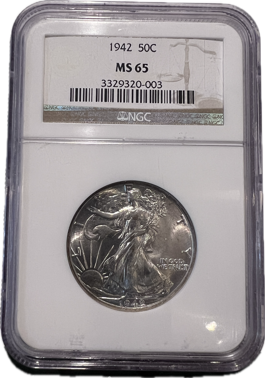 1942 50C Walking Liberty Half Dollar NGC MS65