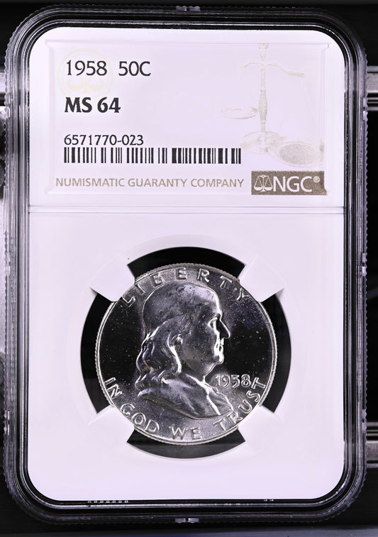 1958 50C Franklin Half-Dollar NGC MS64