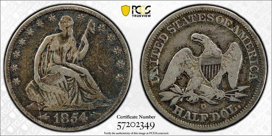 1854-O 50C Liberty Seated Half Dollar PCGS Genuine Scratch- F Detail