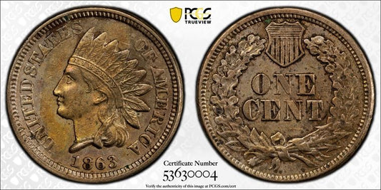 1863 1C Indian Head Cent PCGS Genuine Cleaned-AU Detail